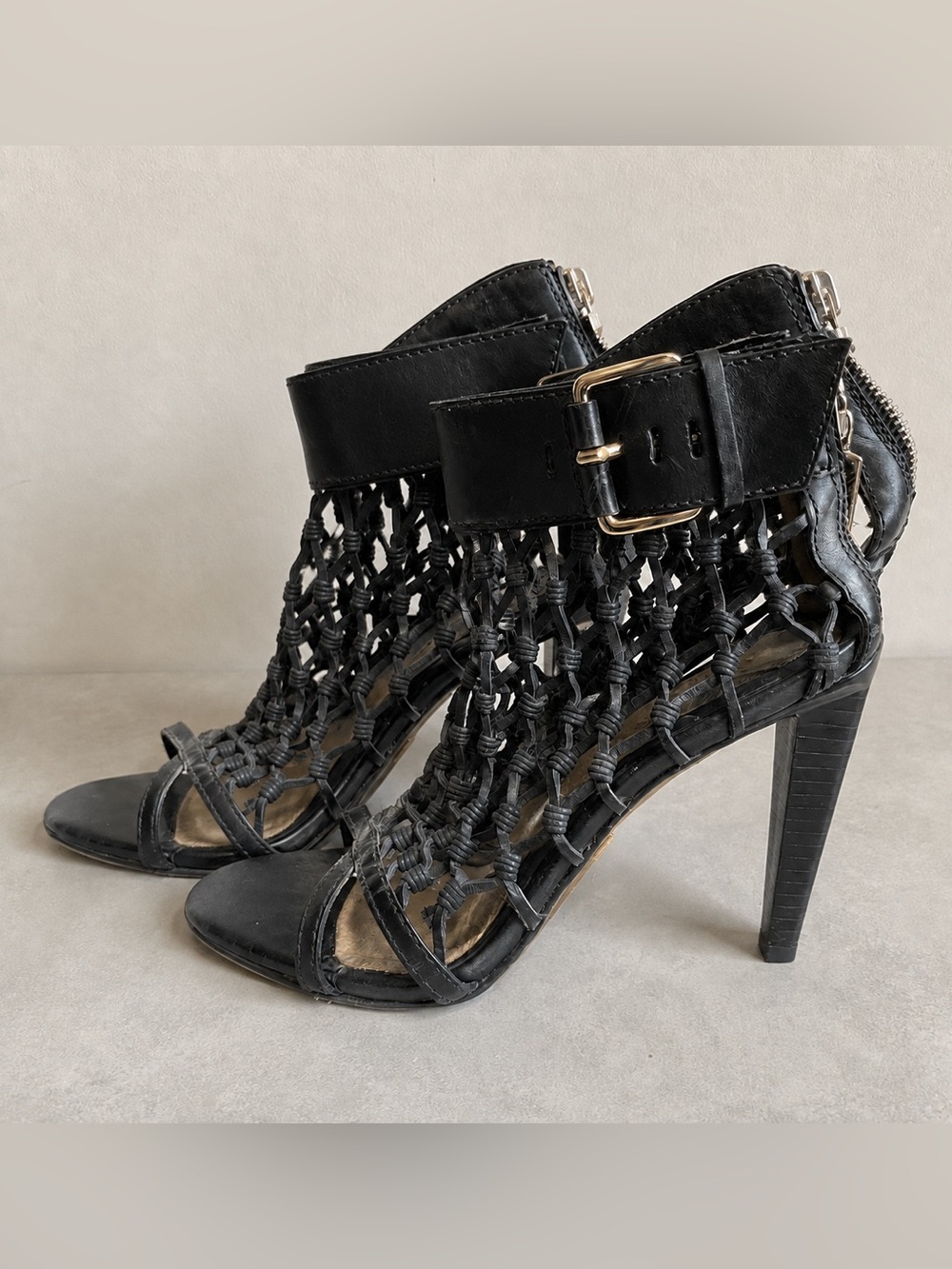 Vintage 2009 L.A.M.B. Gwen Stefani Woven Leather Cage Heels 5.5M
